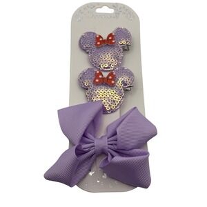 Chloe Accessory Lavender Sequin Minnie Mouse‎ Hair Clips & Bow Set Girls